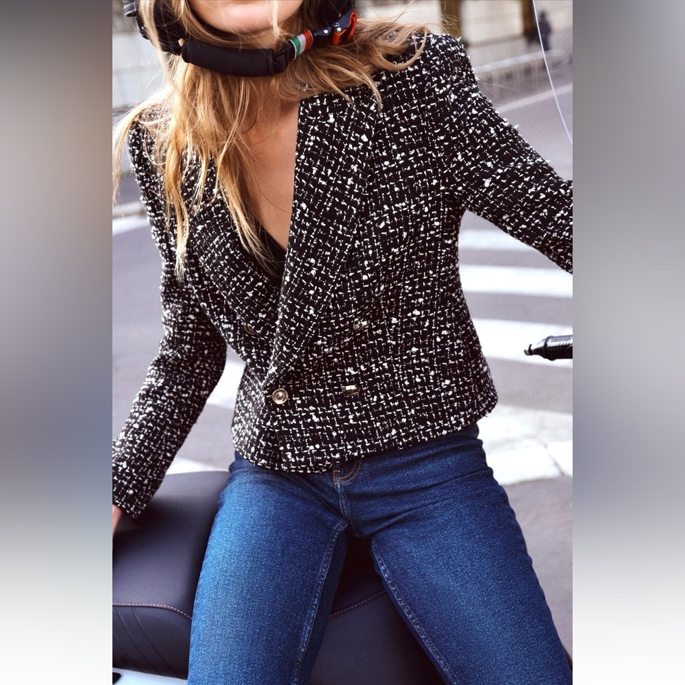 New ZARA Double Breasted Weave Jacket - Picture 3 of 9